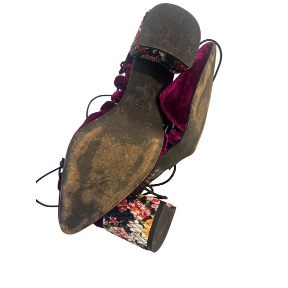 Free People Women’s Top Down Block Heels Velvet  Floral Purple / Black 37 US 6.5 - Picture 8 of 10